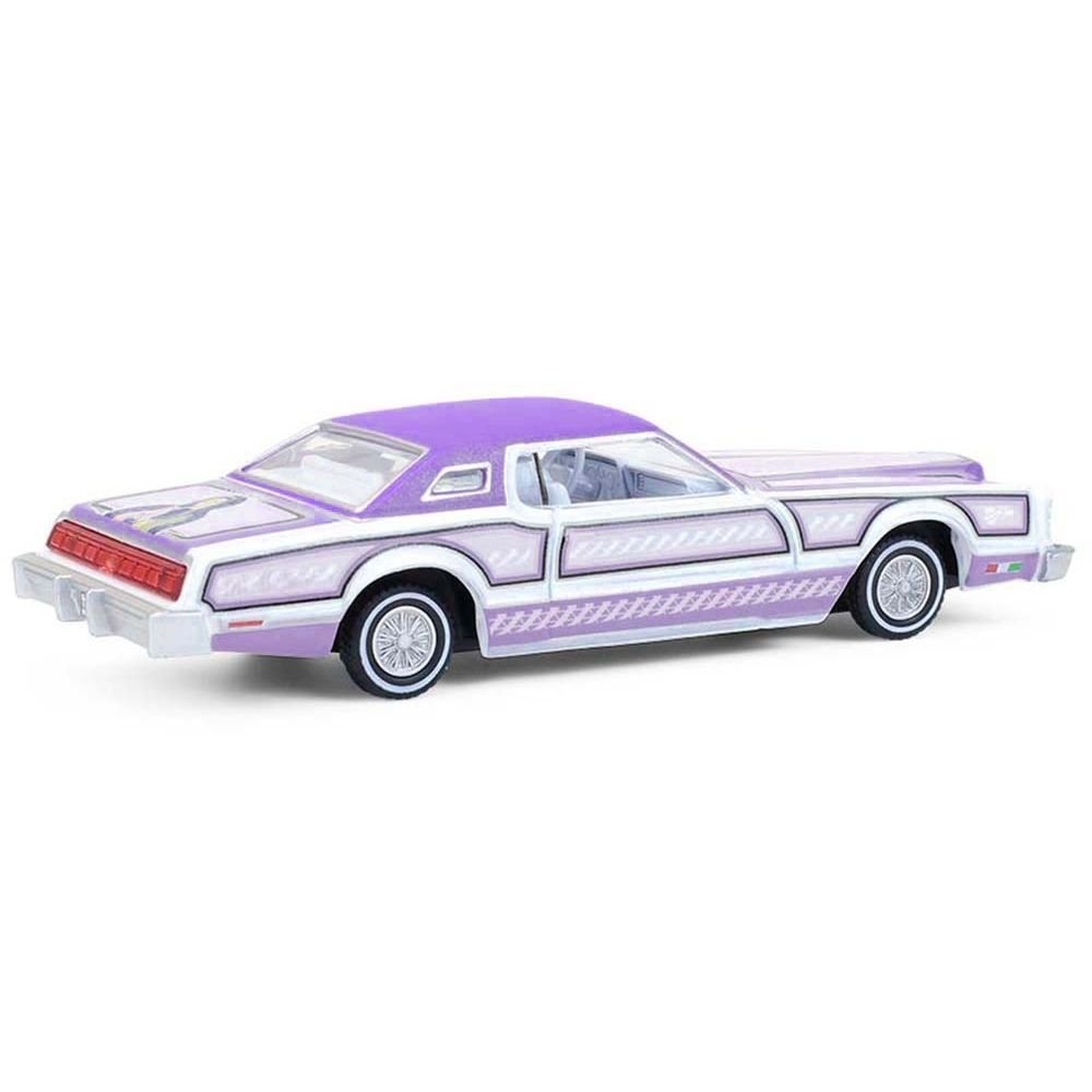 1973 Ford Thunderbird Lowrider "Michael Heralda Special Edition" Purple Metallic with Graphics and White Interior "Hobby Exclusive" Series 1/64 Diecast Model Car by Greenlight-Greenlight-ModelCars.com
