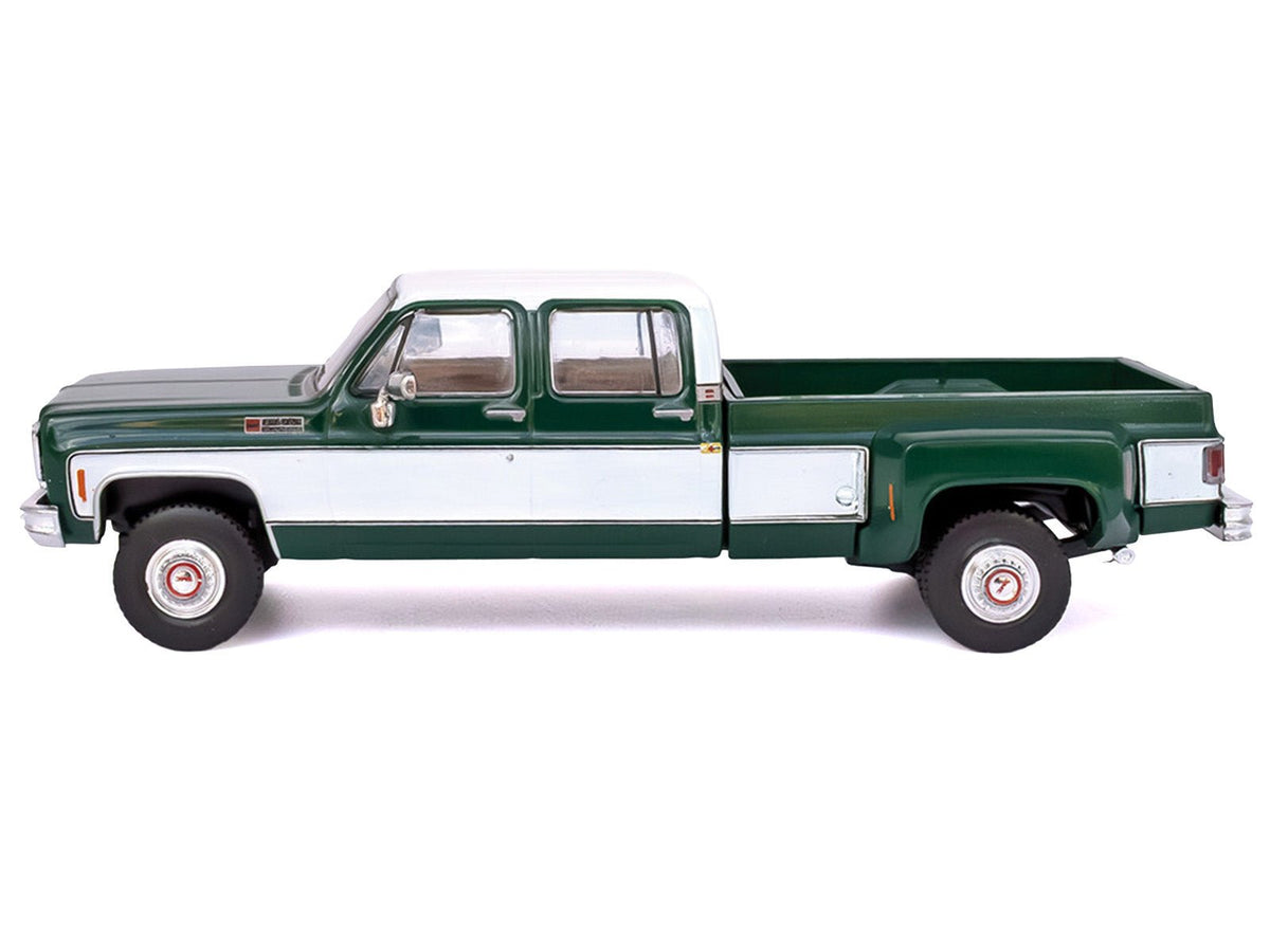 1973 GMC Sierra Grande 3500 Crew Cab Dually Pickup Truck Green and White 1/64 Diecast Model by IXO Models-IXO-ModelCars.com