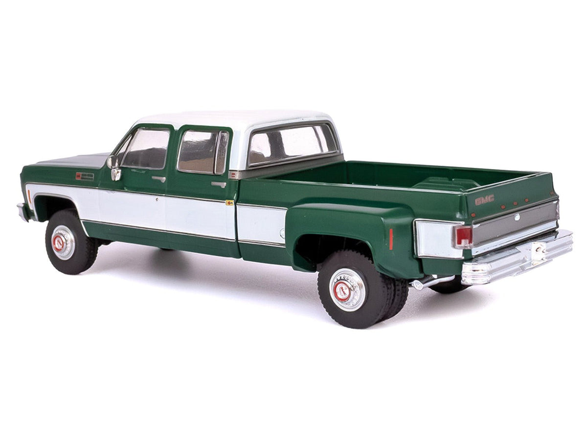 1973 GMC Sierra Grande 3500 Crew Cab Dually Pickup Truck Green and White 1/64 Diecast Model by IXO Models-IXO-ModelCars.com