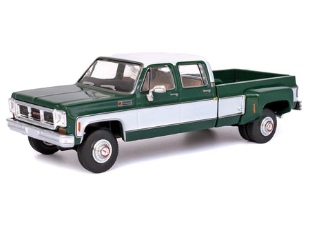 1973 GMC Sierra Grande 3500 Crew Cab Dually Pickup Truck Green and White 1/64 Diecast Model by IXO Models-IXO-ModelCars.com