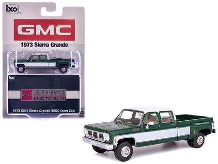 1973 GMC Sierra Grande 3500 Crew Cab Dually Pickup Truck Green and White 1/64 Diecast Model by IXO Models-IXO-ModelCars.com