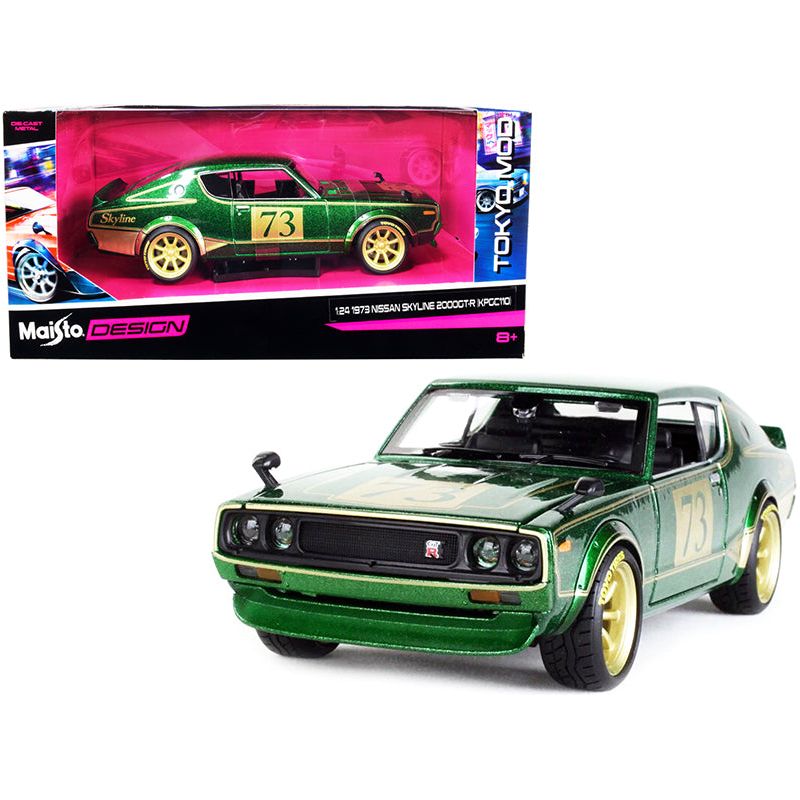 1973 Nissan Skyline 2000GT - R (KPGC110) 73 Green Metallic with Gold Stripes "Tokyo Mod" Series 1/24 Diecast Model Car by Maisto - Maisto - ModelCars.com