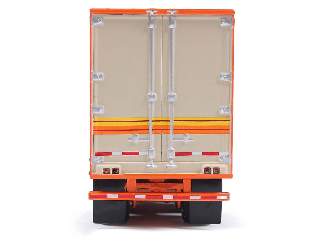 1973 Peterbilt 359 Truck Tractor with Sleeper Cab Cream with Orange and Yellow Stripes and Refrigerate Modern Trailer 1/64 Diecast Model Car by IXO Models-IXO-ModelCars.com