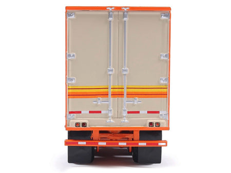 1973 Peterbilt 359 Truck Tractor with Sleeper Cab Cream with Orange and Yellow Stripes and Refrigerate Modern Trailer 1/64 Diecast Model Car by IXO Models-IXO-ModelCars.com