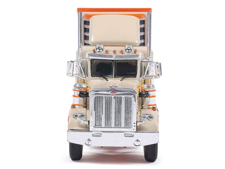 1973 Peterbilt 359 Truck Tractor with Sleeper Cab Cream with Orange and Yellow Stripes and Refrigerate Modern Trailer 1/64 Diecast Model Car by IXO Models-IXO-ModelCars.com