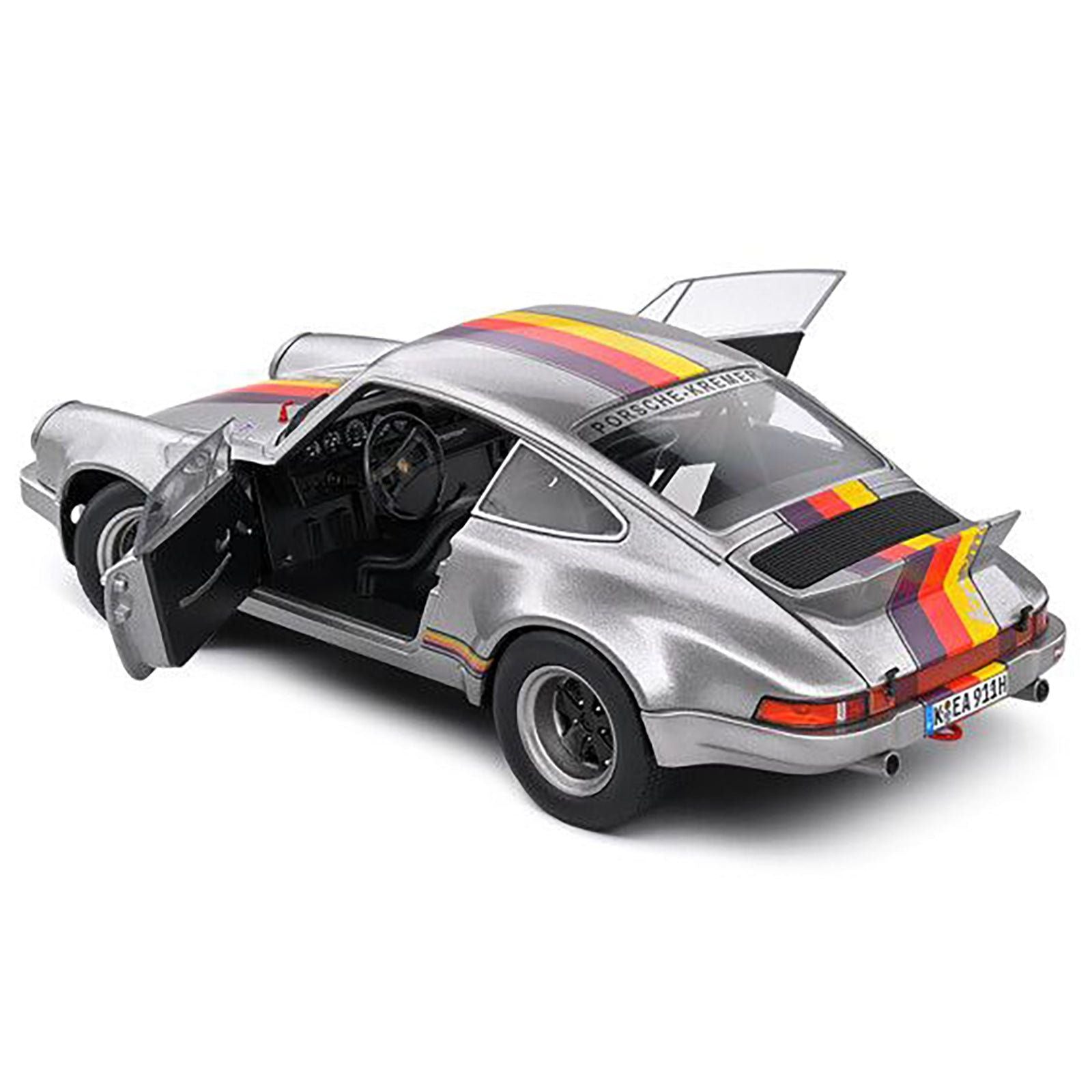1973 Porsche 911 RSR "Kremer" Silver Metallic with Stripes 1/18 Diecast Model Car by Solido - Solido - ModelCars.com