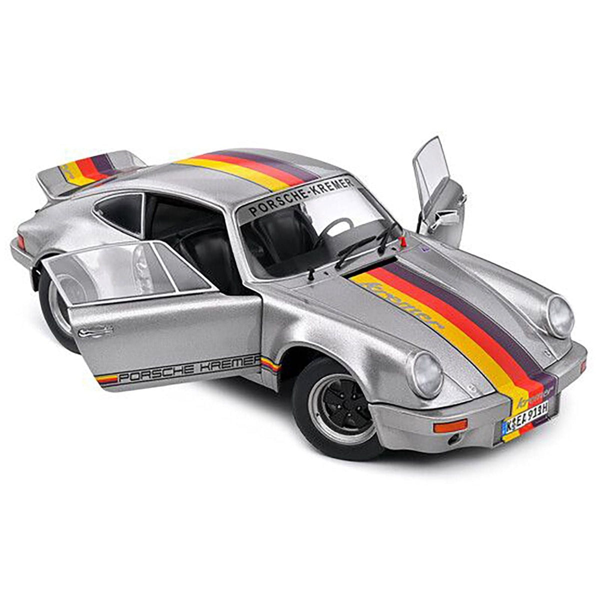 1973 Porsche 911 RSR "Kremer" Silver Metallic with Stripes 1/18 Diecast Model Car by Solido-Solido-ModelCars.com