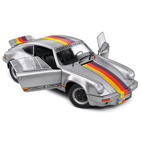 1973 Porsche 911 RSR "Kremer" Silver Metallic with Stripes 1/18 Diecast Model Car by Solido-Solido-ModelCars.com