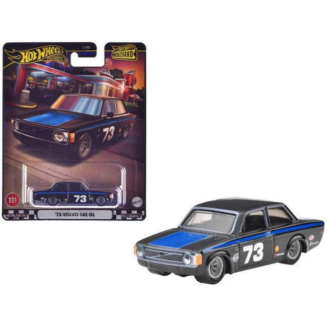 1973 Volvo 142 GL #73 Black with Blue Stripes and Hood "Boulevard" Series Diecast Model Car by Hot Wheels-Hotwheels-ModelCars.com