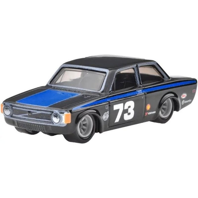 1973 Volvo 142 GL #73 Black with Blue Stripes and Hood "Boulevard" Series Diecast Model Car by Hot Wheels-Hotwheels-ModelCars.com