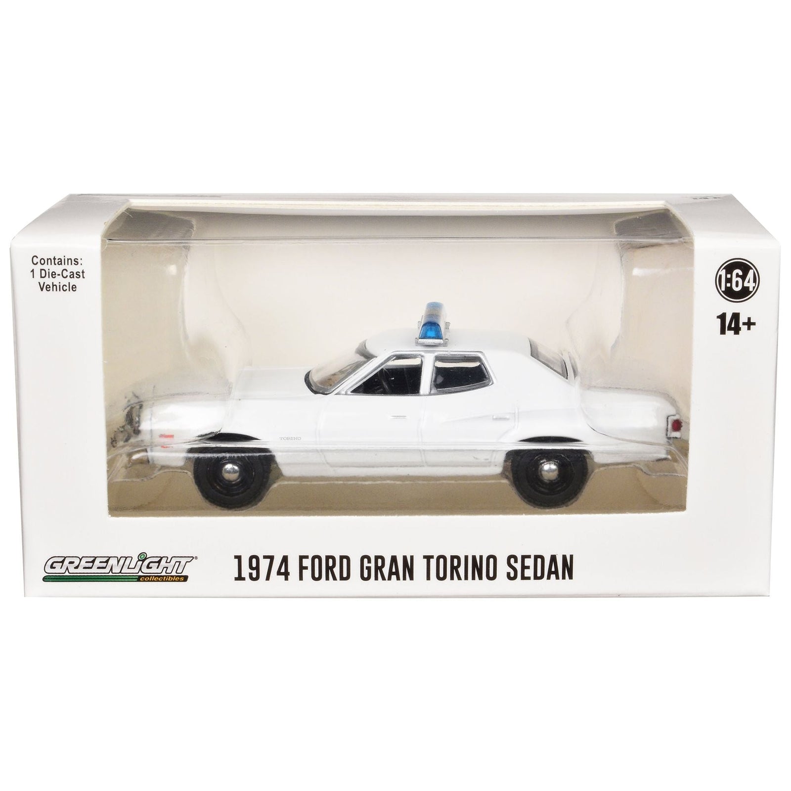 1974 - 1976 Ford Gran Torino Sedan Police Car White with Light Bar "Hot Pursuit - Hobby Exclusive" Series 1/64 Diecast Model Car by Greenlight - Greenlight - ModelCars.com