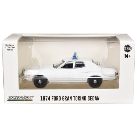 1974 - 1976 Ford Gran Torino Sedan Police Car White with Light Bar "Hot Pursuit - Hobby Exclusive" Series 1/64 Diecast Model Car by Greenlight - Greenlight - ModelCars.com