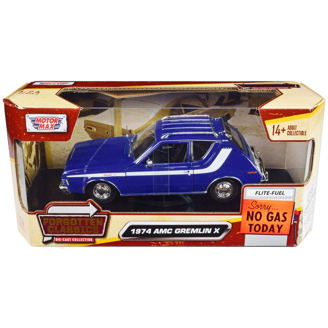 1974 AMC Gremlin X Blue with White Stripes and Roof Rack "Forgotten Classics" Series 1/24 Diecast Model Car by Motormax - Motormax - ModelCars.com
