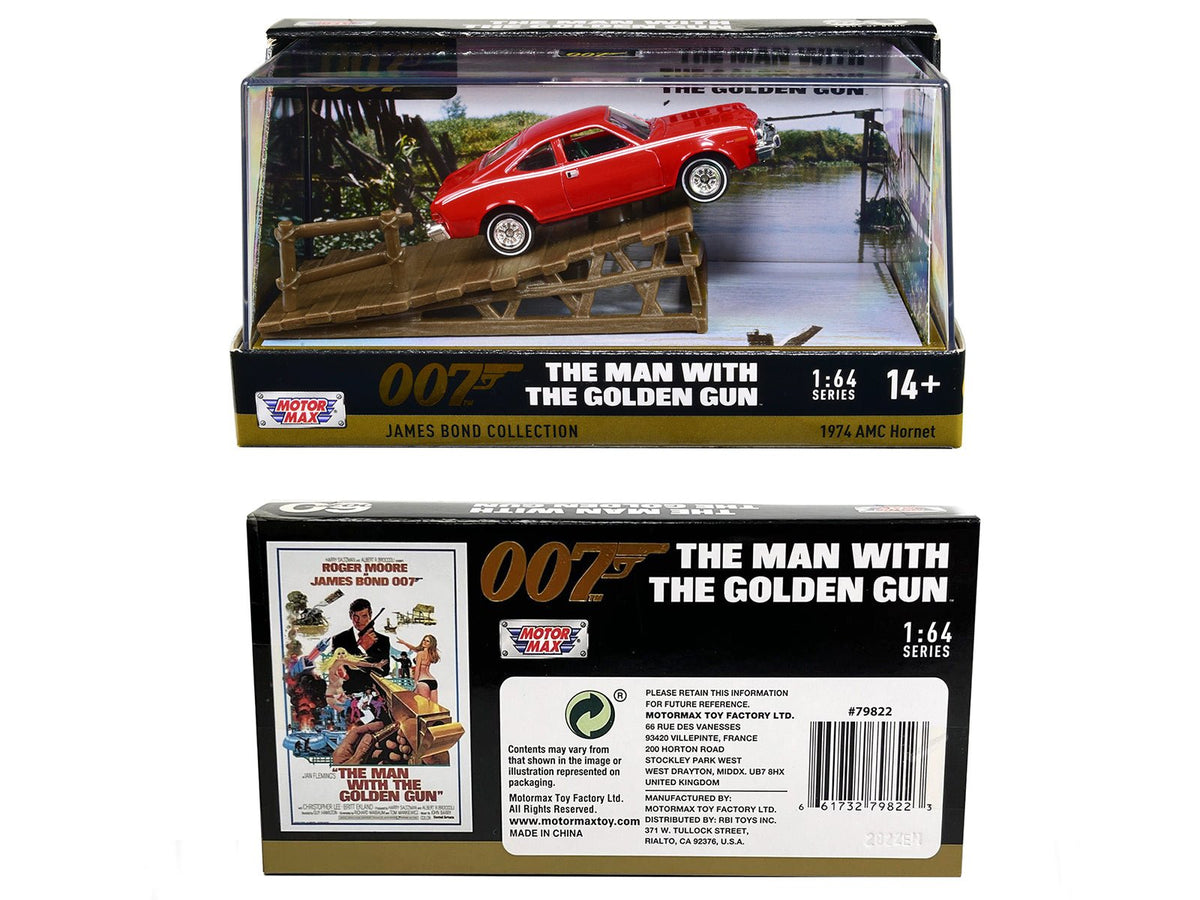 1974 AMC Hornet Red with White Stripes James Bond 007 "The Man with the Golden Gun" (1974) Movie with Display 1/64 Diecast Model Car by Motormax-Motormax-ModelCars.com