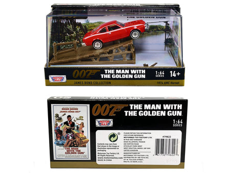 1974 AMC Hornet Red with White Stripes James Bond 007 "The Man with the Golden Gun" (1974) Movie with Display 1/64 Diecast Model Car by Motormax-Motormax-ModelCars.com