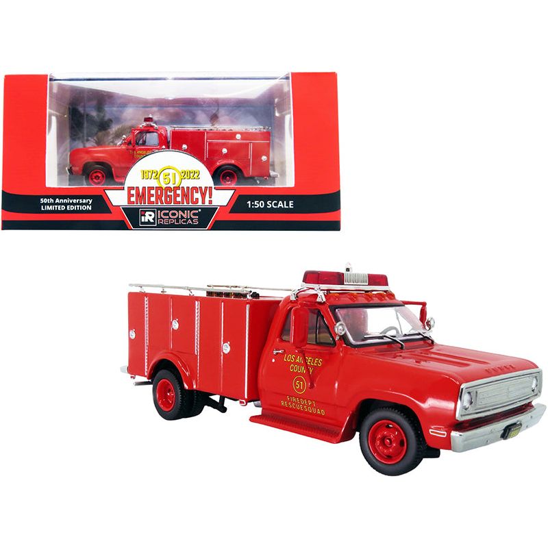 1974 Dodge 300 Rescue Squad 51 "Los Angeles County Fire Department" LA County FD (LACFD) "50th Anniversary Limited Edition" (1972 - 2022) 1/50 Diecast Model by Iconic Replicas - Iconic Replicas - ModelCars.com
