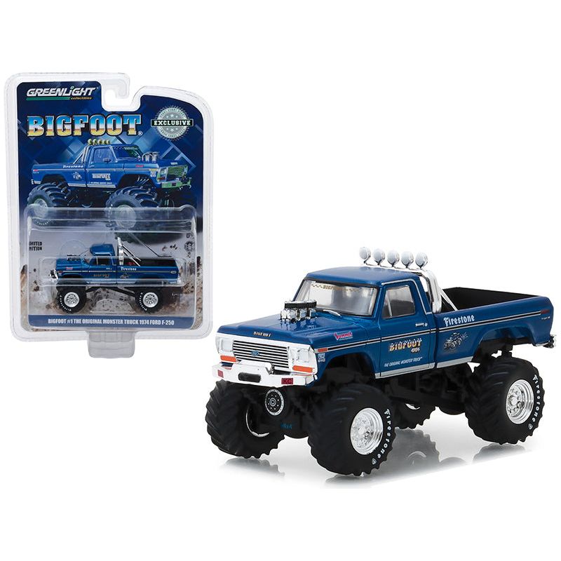 1974 Ford F - 250 Monster Truck Bigfoot 1 Blue "The Original Monster Truck" (1979) Hobby Exclusive 1/64 Diecast Model Car by Greenlight - Greenlight - ModelCars.com