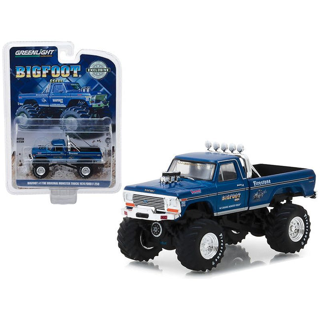 1974 Ford F - 250 Monster Truck Bigfoot 1 Blue "The Original Monster Truck" (1979) Hobby Exclusive 1/64 Diecast Model Car by Greenlight - Greenlight - ModelCars.com