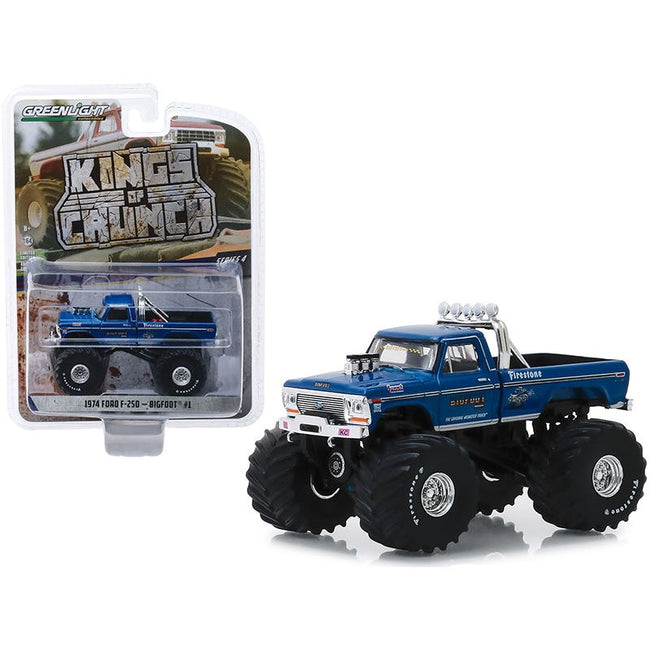 1974 Ford F - 250 Monster Truck "Bigfoot 1" with 66 - Inch Tires Blue (Clean Version) "Kings of Crunch" Series 4 1/64 Diecast Model Car by Greenlight - Greenlight - ModelCars.com