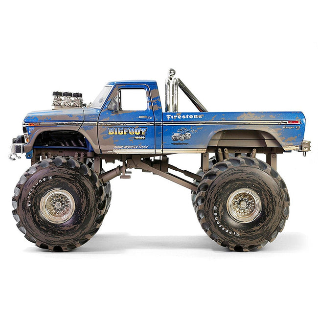 1974 Ford F-250 Monster Truck with 66-Inch Tires Blue "Bigfoot #1" (Dirty Version) "Kings of Crunch" Series 1/18 Diecast Model Car by Greenlight-Greenlight-ModelCars.com
