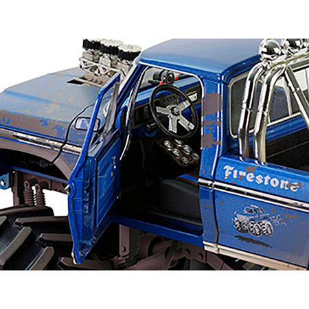 1974 Ford F - 250 Monster Truck with 66 - Inch Tires Blue "Bigfoot 1" (Dirty Version) "Kings of Crunch" Series 1/18 Diecast Model Car by Greenlight - Greenlight - ModelCars.com