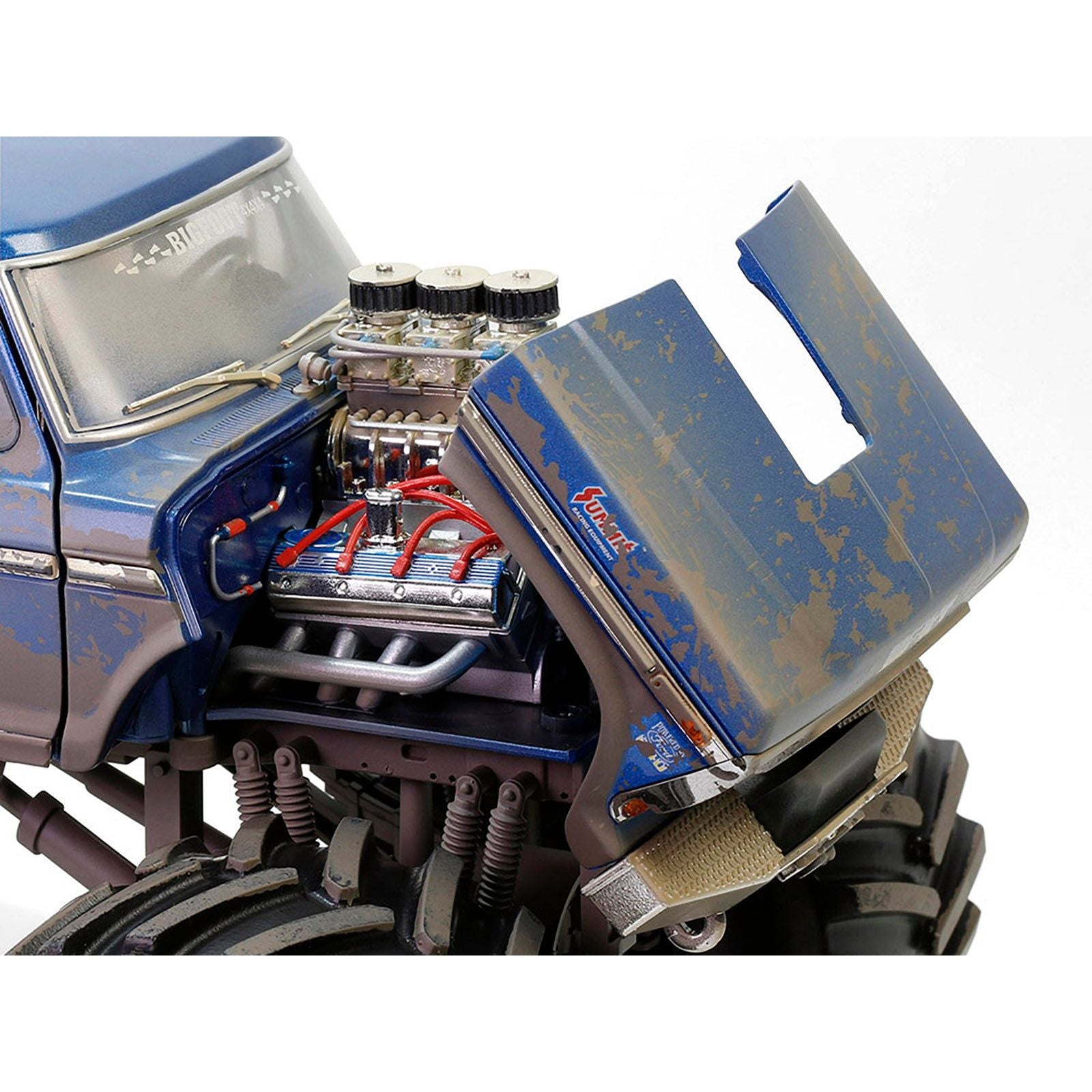 1974 Ford F - 250 Monster Truck with 66 - Inch Tires Blue "Bigfoot 1" (Dirty Version) "Kings of Crunch" Series 1/18 Diecast Model Car by Greenlight - Greenlight - ModelCars.com