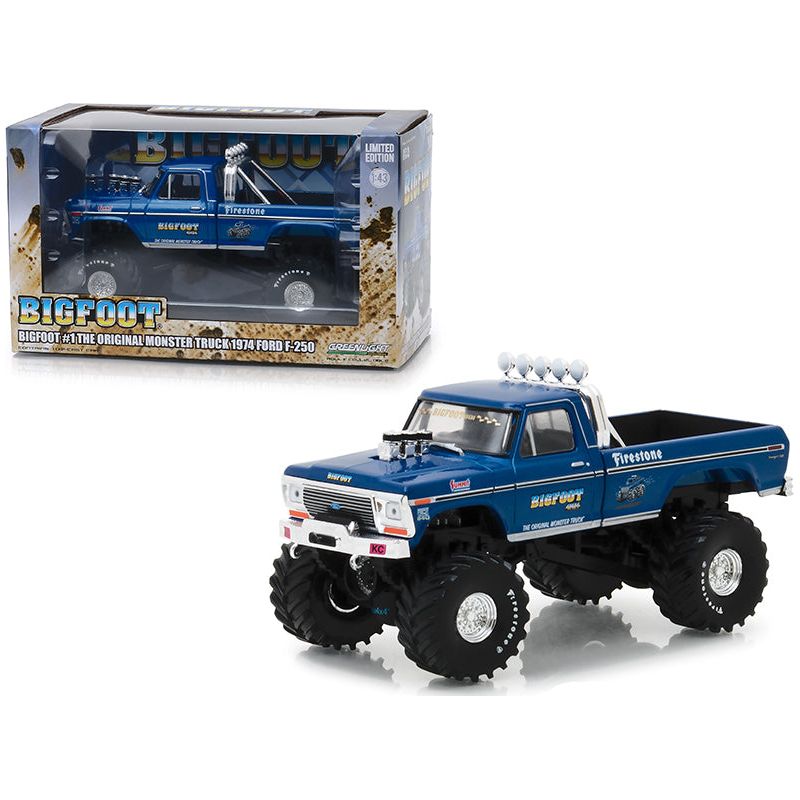 1974 Ford F-250 Ranger XLT Monster Truck Bigfoot #1 "The Original Monster Truck" Blue "Kings of Crunch" 1/43 Diecast Model Car by Greenlight-Greenlight-ModelCars.com