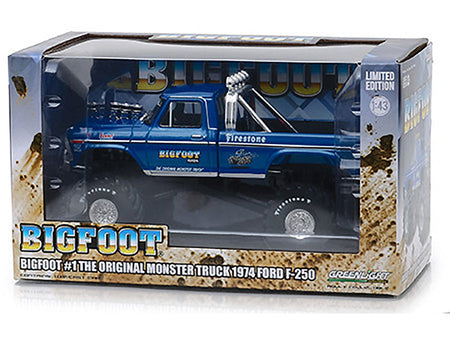 1974 Ford F-250 Ranger XLT Monster Truck Bigfoot #1 "The Original Monster Truck" Blue "Kings of Crunch" 1/43 Diecast Model Car by Greenlight-Greenlight-ModelCars.com