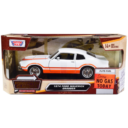 1974 Ford Maverick Grabber White with Orange Stripes "Forgotten Classics" Series 1/24 Diecast Model Car by Motormax - Motormax - ModelCars.com