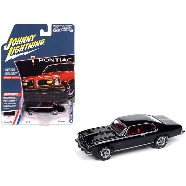1974 Pontiac GTO Starlight Black with Red Interior "Muscle Cars USA" Series 1/64 Diecast Model Car by Johnny Lightning-Johnny Lightning-ModelCars.com