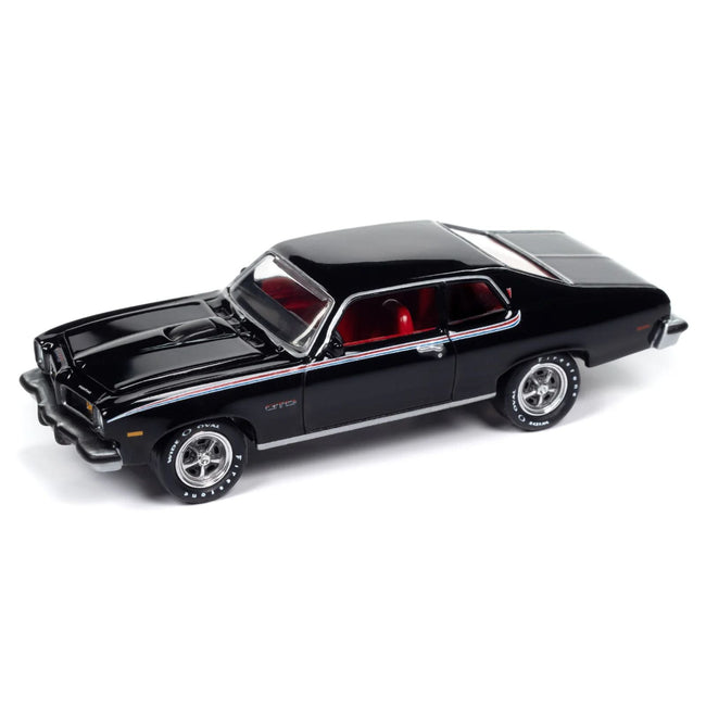 1974 Pontiac GTO Starlight Black with Red Interior "Muscle Cars USA" Series 1/64 Diecast Model Car by Johnny Lightning-Johnny Lightning-ModelCars.com