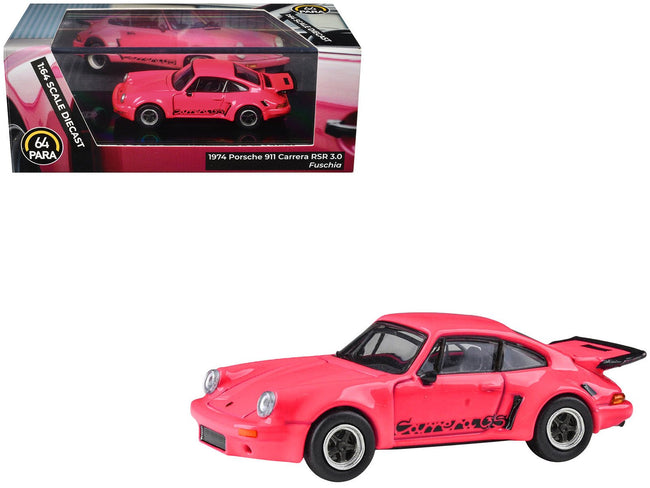 1974 Porsche 911 Carrera RSR 3.0 Fuchsia with Black Stripes 1/64 Diecast Model Car by Paragon Models-Paragon-ModelCars.com