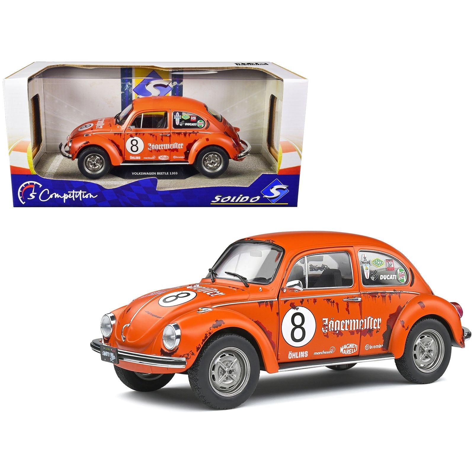 1974 Volkswagen Beetle 1303 8 Matt Orange "Jagermeister" Tribute "Competition" Series 1/18 Diecast Model Car by Solido - Solido - ModelCars.com