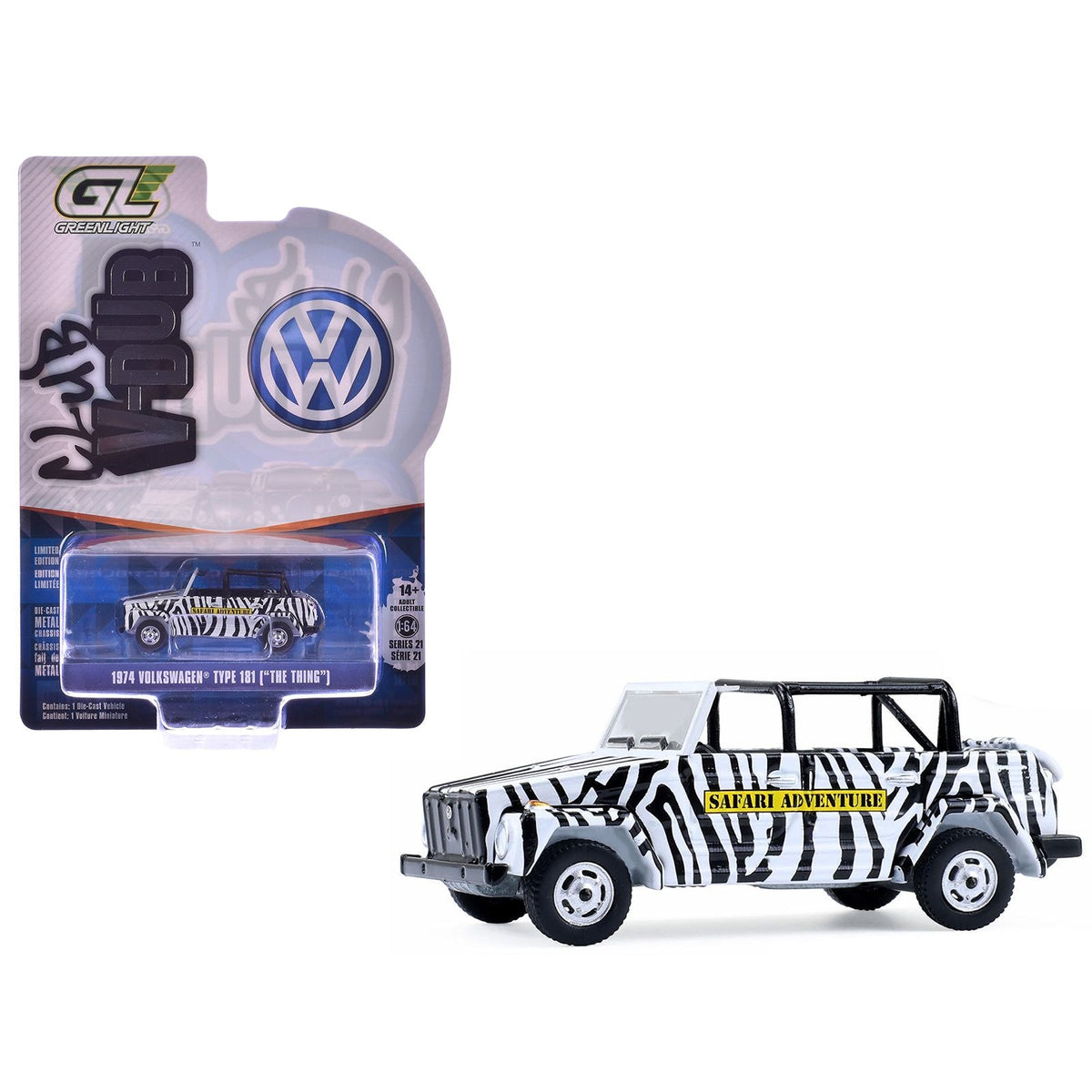 1974 Volkswagen Thing (Type 181) "Safari Adventure" Black and White Zebra Stripes "Club Vee-Dub" Series 21 1/64 Diecast Model Car by Greenlight-Greenlight-ModelCars.com