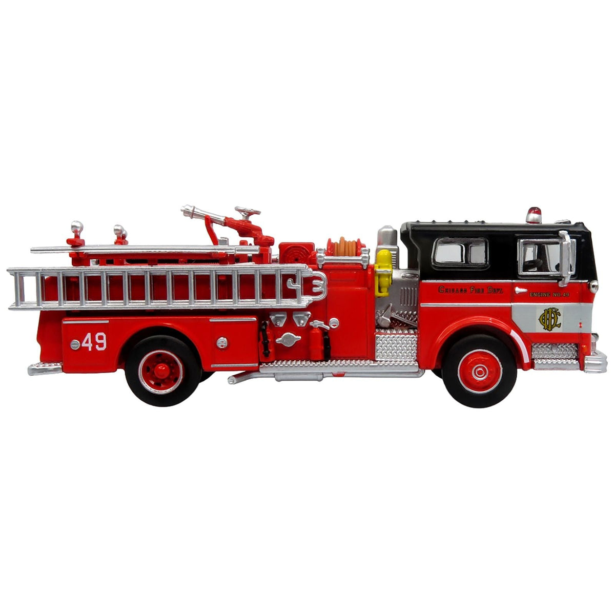 1974 Ward LaFrance Fire Engine "Chicago Fire Department - Engine 49" Red with Black Top "5 Alarm" Series Limited Edition 1/87 (HO) Diecast Model by Iconic Replicas-Iconic Replicas-ModelCars.com