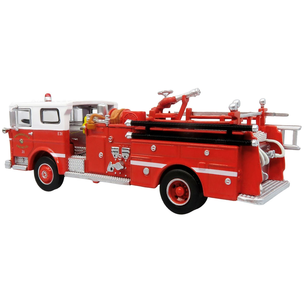 1974 Ward LaFrance Fire Engine "San Francisco Fire Department â€“ Engine 31" Red with White Top "5 Alarm" Series Limited Edition 1/87 (HO) Diecast Model by Iconic Replicas-Iconic Replicas-ModelCars.com