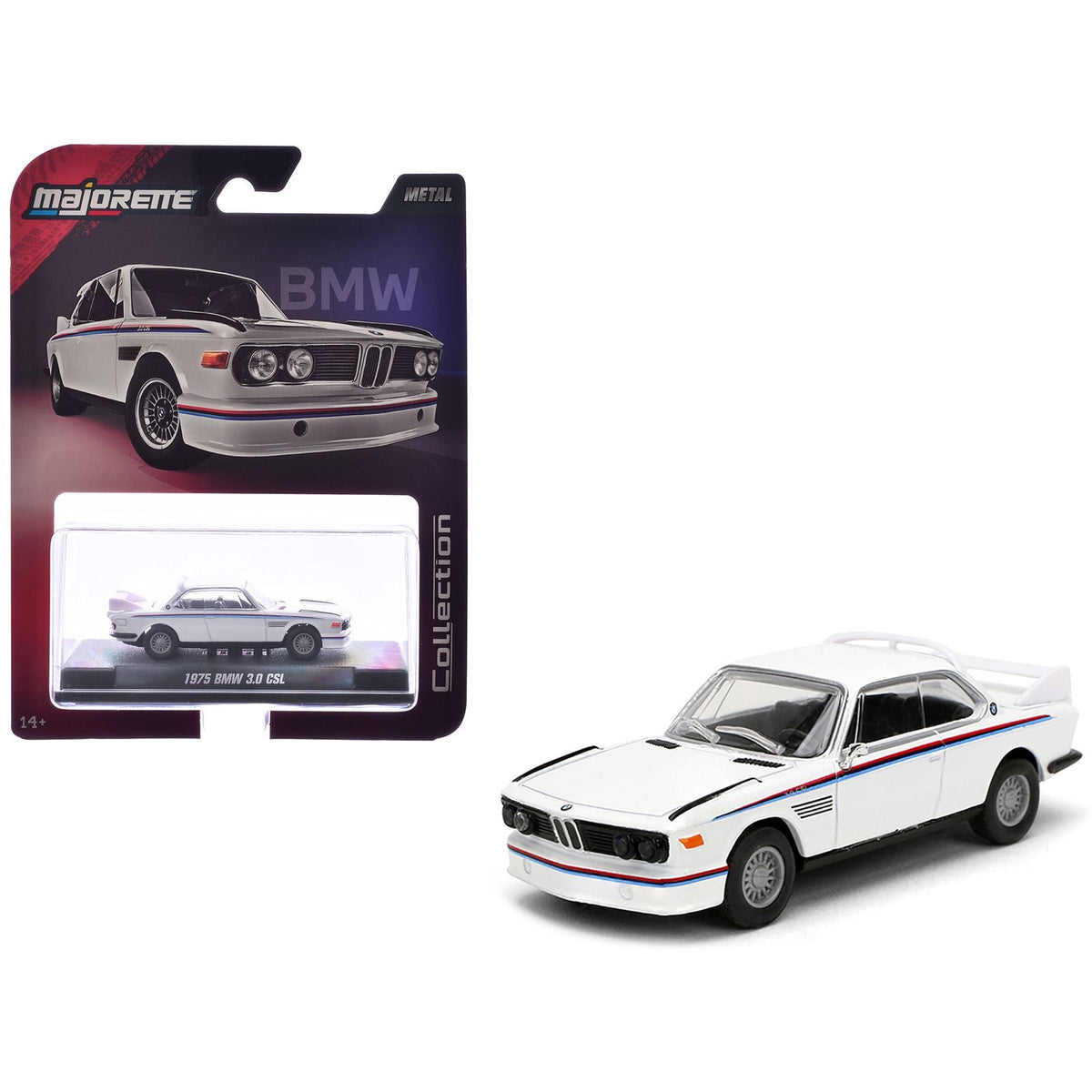 1975 BMW 3.0 CSL White with Red and Blue Stripes "Collection" Series 1/64 Diecast Model Car by Majorette-Majorette-ModelCars.com
