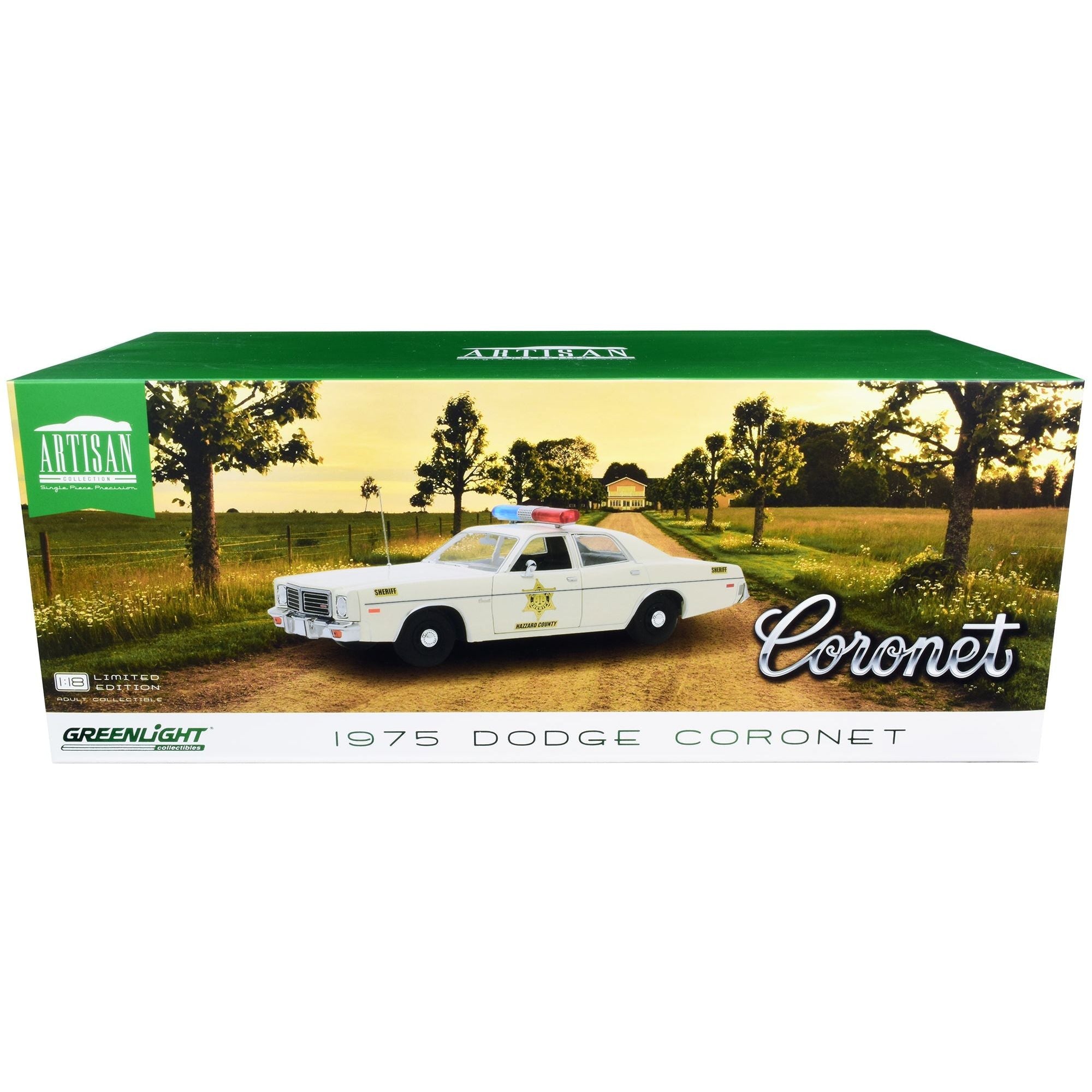 1975 Dodge Coronet Cream "Hazzard County Sheriff" 1/18 Diecast Model Car by Greenlight - Greenlight - ModelCars.com