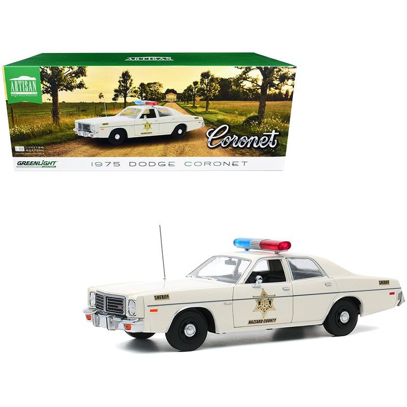 1975 Dodge Coronet Cream "Hazzard County Sheriff" 1/18 Diecast Model Car by Greenlight - Greenlight - ModelCars.com