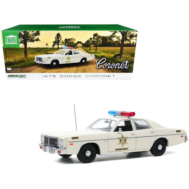 1975 Dodge Coronet Cream "Hazzard County Sheriff" 1/18 Diecast Model Car by Greenlight - Greenlight - ModelCars.com