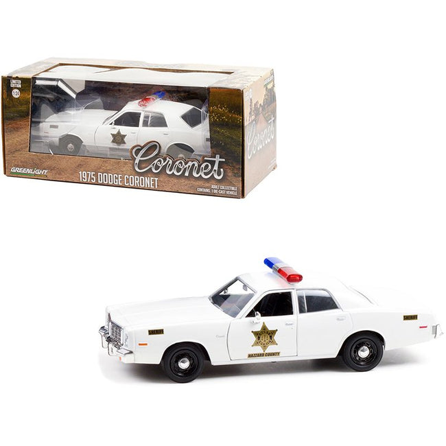 1975 Dodge Coronet White "Hazzard County Sheriff" 1/24 Diecast Model Car by Greenlight-Greenlight-ModelCars.com