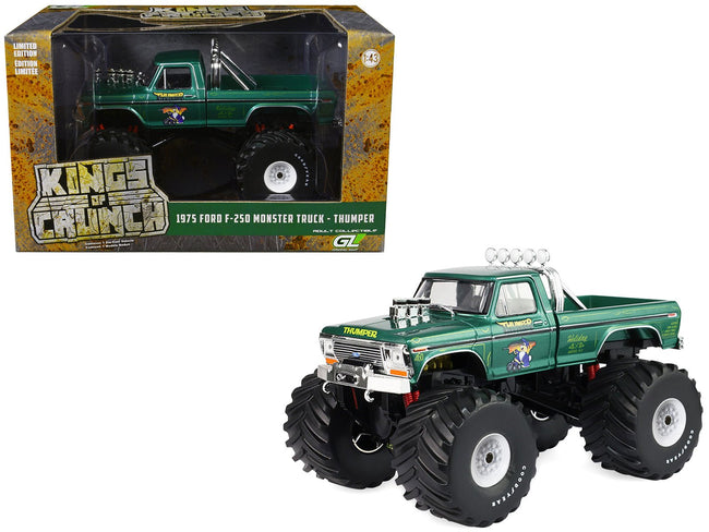 1975 Ford F-250 Monster Truck with 66-Inch Tires "Thumper" Green Metallic "Kings of Crunch" Series 1/43 Diecast Model Car by Greenlight-Greenlight-ModelCars.com