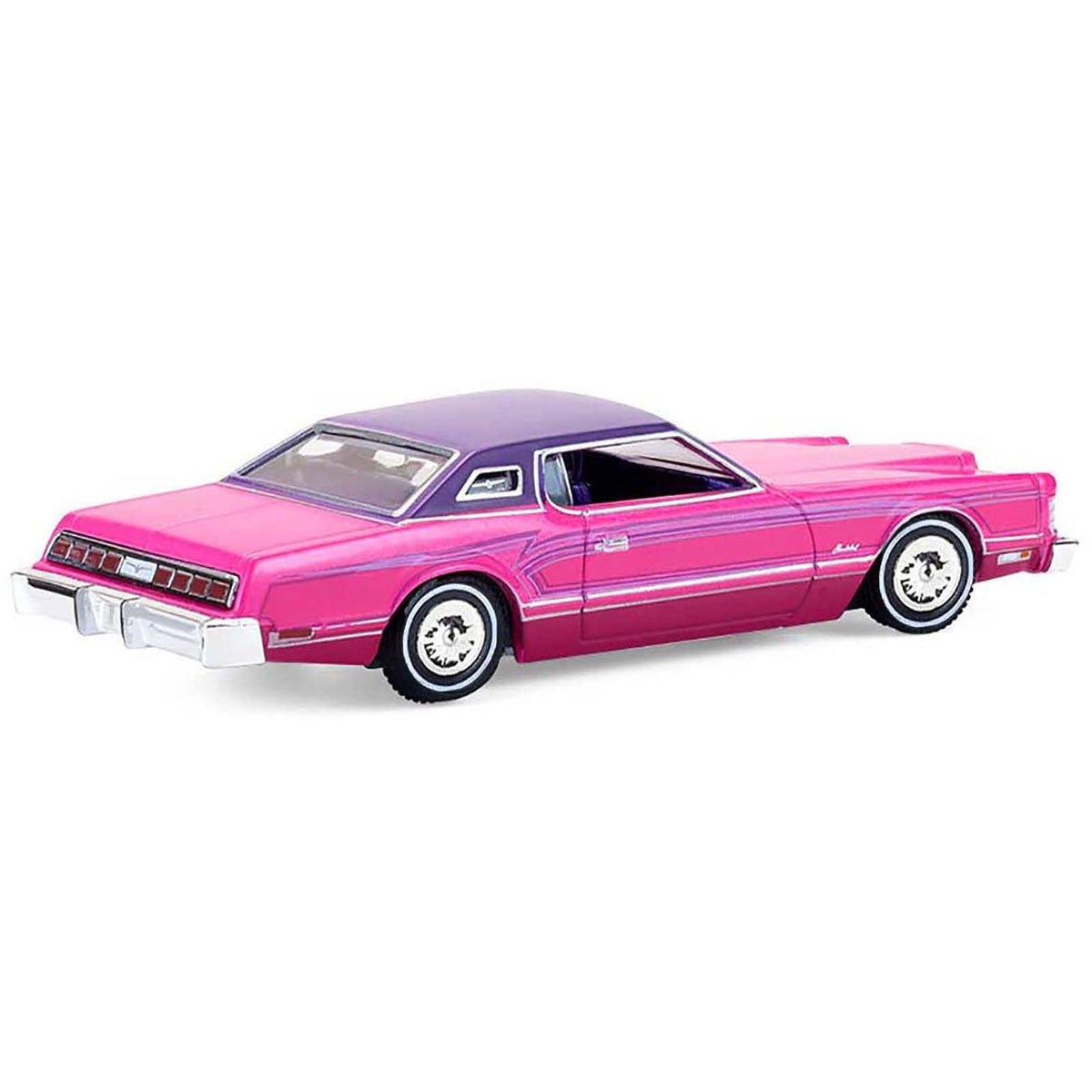 1975 Ford Thunderbird Lowrider Pink Metallic with Purple Top and Graphics with Purple Interior "California Lowriders" Series 7 1/64 Diecast Model Car by Greenlight-Greenlight-ModelCars.com