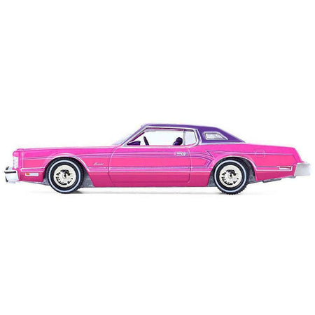 1975 Ford Thunderbird Lowrider Pink Metallic with Purple Top and Graphics with Purple Interior "California Lowriders" Series 7 1/64 Diecast Model Car by Greenlight-Greenlight-ModelCars.com