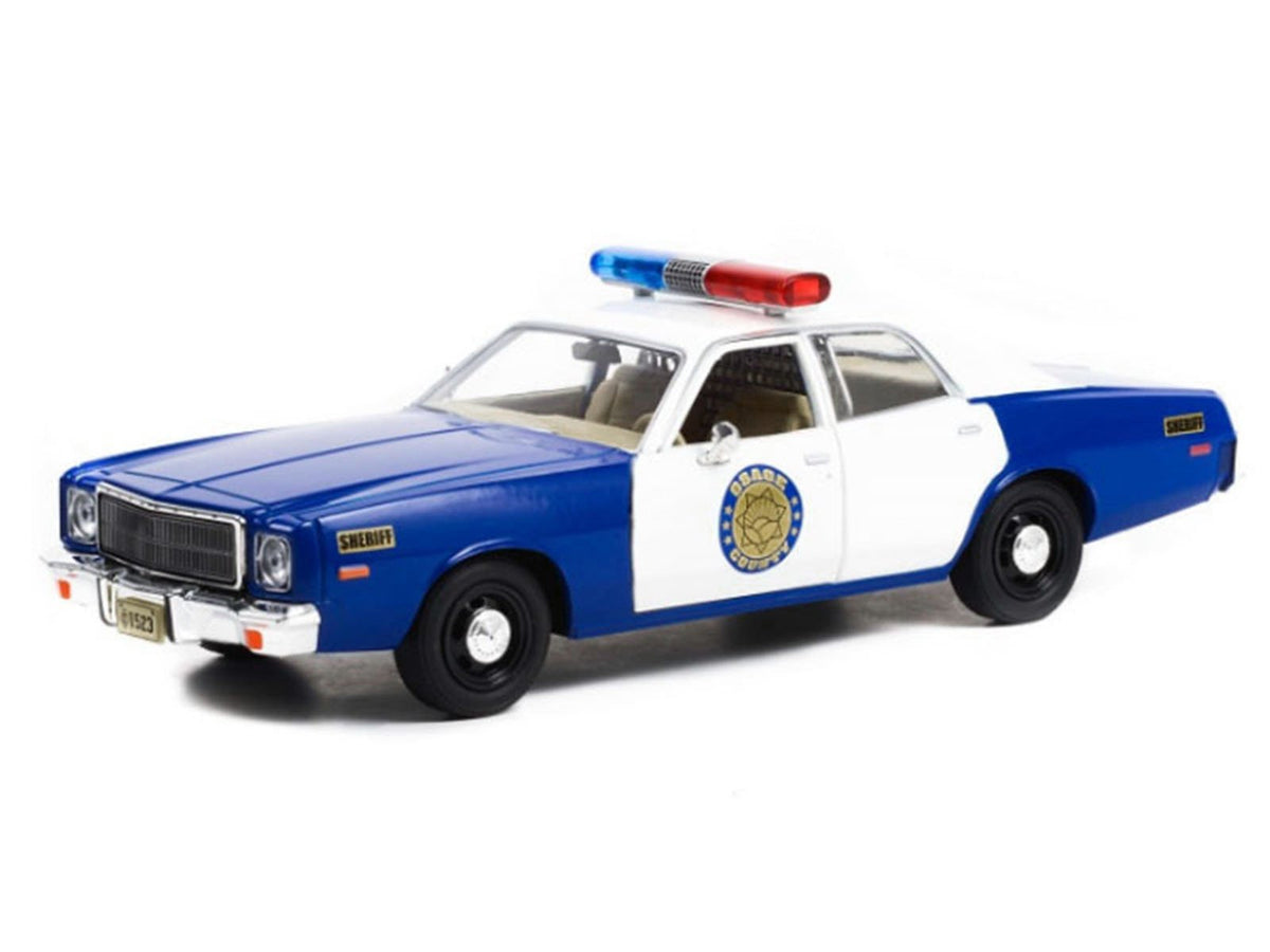 1975 Plymouth Fury "Osage County Sheriff" Blue and White 1/24 Diecast Model Car by Greenlight-Greenlight-ModelCars.com