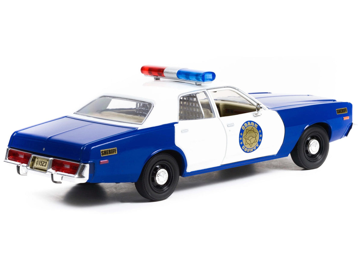 1975 Plymouth Fury "Osage County Sheriff" Blue and White 1/24 Diecast Model Car by Greenlight-Greenlight-ModelCars.com