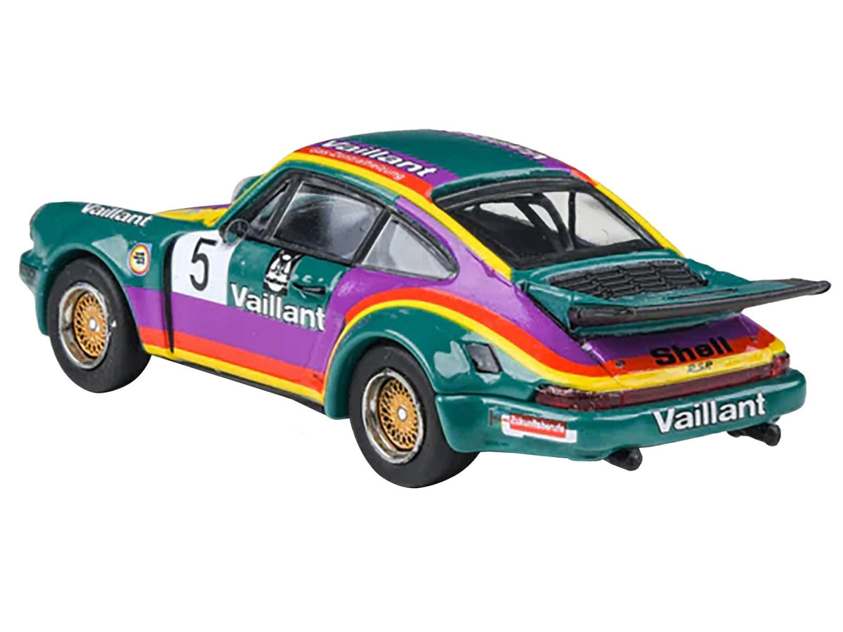 1975 Porsche 911 Carrera RSR 3.0 #5 "Kremer Racing - Vaillant" Green with Stripes 1/64 Diecast Model Car by Paragon Models-Paragon-ModelCars.com