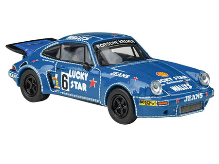 1975 Porsche 911 Carrera RSR 3.0 #6 "Kremer Racing - Wallys Jeans" Blue 1/64 Diecast Model Car by Paragon Models-Paragon-ModelCars.com