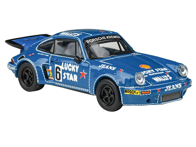 1975 Porsche 911 Carrera RSR 3.0 #6 "Kremer Racing - Wallys Jeans" Blue 1/64 Diecast Model Car by Paragon Models-Paragon-ModelCars.com