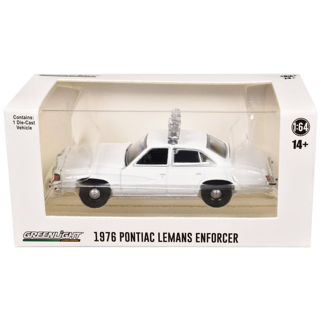 1976 - 77 Pontiac LeMans Enforcer White with Light Bar "Hot Pursuit - Hobby Exclusive" Series 1/64 Diecast Model Car by Greenlight - Greenlight - ModelCars.com